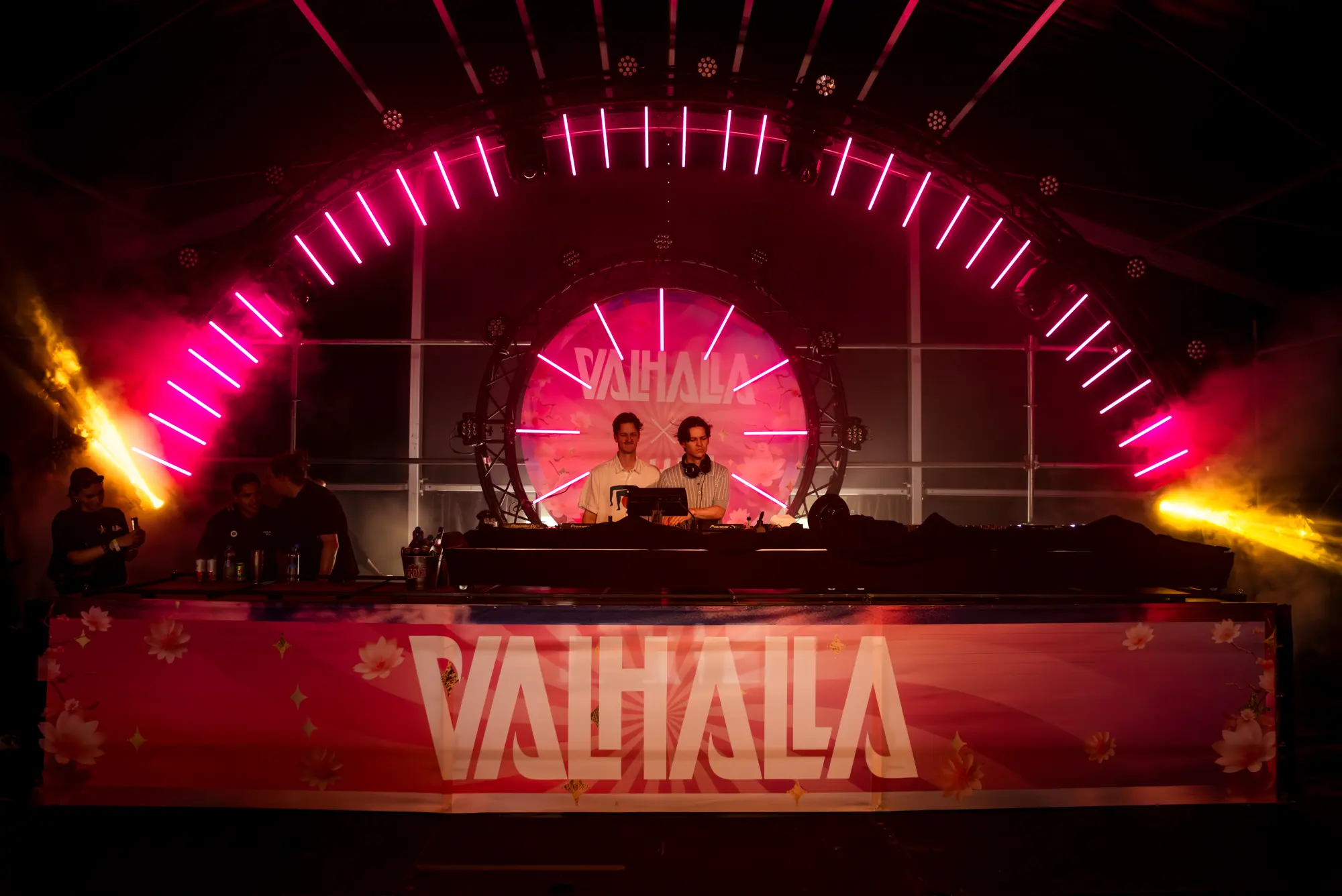 Night stage lit in pink