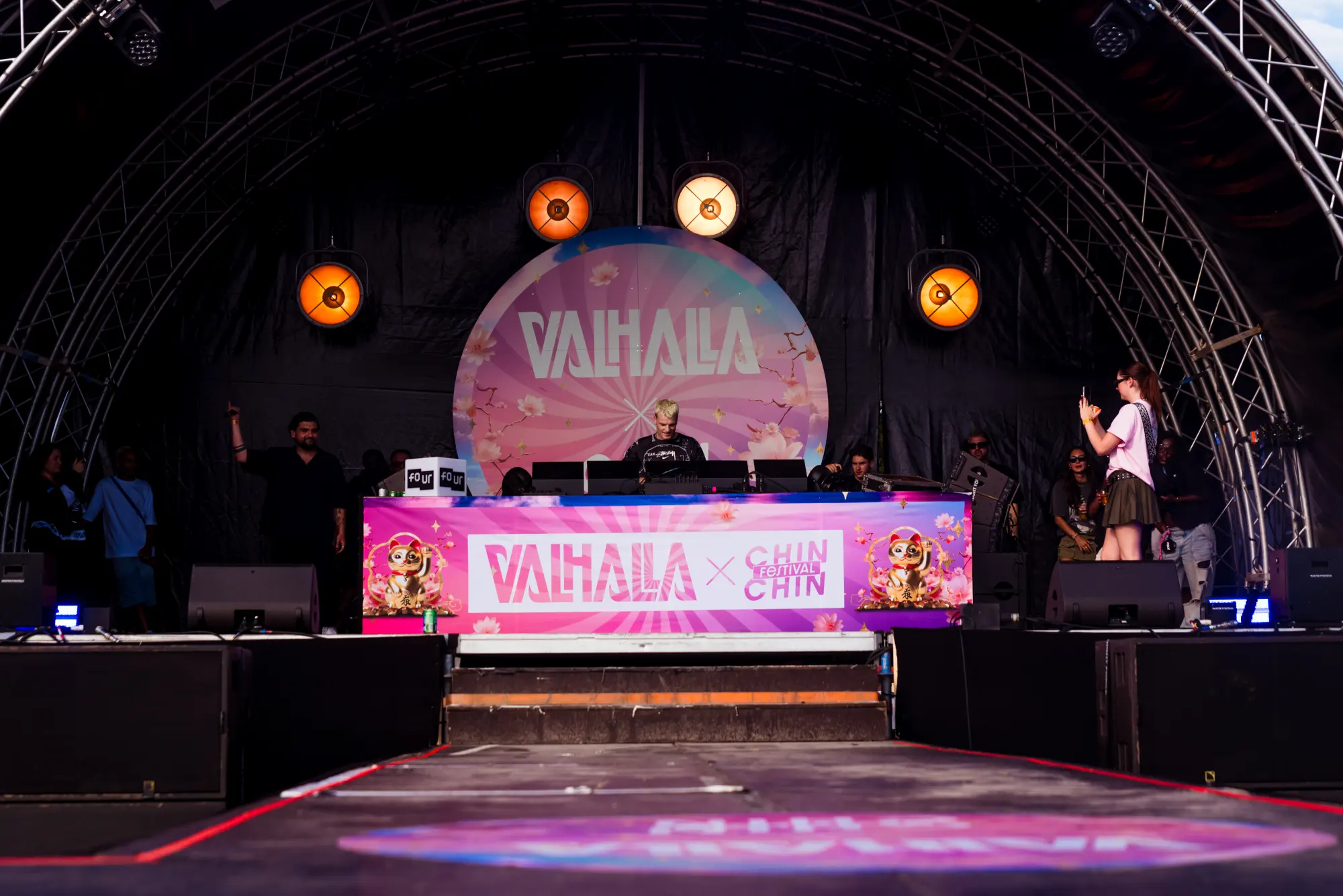 DJ booth dressed in the campaign