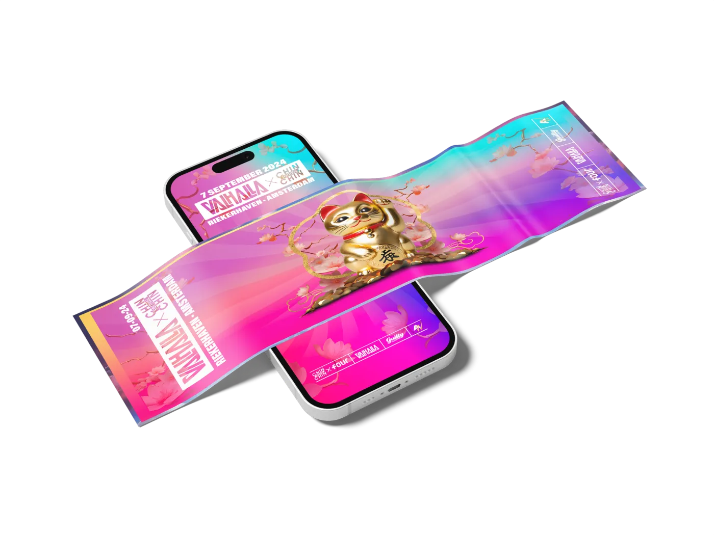 Phone carousel with the ticket card and the golden cat